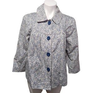 Sonoma Life + Style button front jacket blue grey print large cotton new